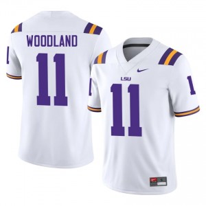 PJ Woodland #11 LSU White Men Stitch Jersey | Timeless High School Football Wear 7KfbY756