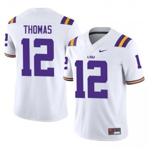 Malachi Thomas #12 Geaux Tigers White Men Sewn Jersey | Popular University Football Apparel 0SVIW771