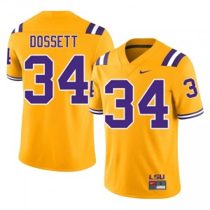 Mason Dossett #34 LSU Tigers Gold Men Tackle Twill Jersey | Popular SEC Football Merchandise 503u0e60