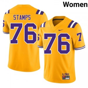 Christian Stamps #76 LSU Tigers Gold Women Embroidery Jersey | Alumni College Football Wear 4rd71628