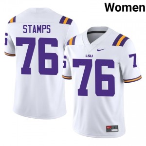 Christian Stamps #76 Fighting Tigers White Women Stitched Jersey | Fresh NCAA Football Merchandise 57T65l63