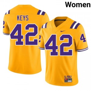 Davhon Keys #42 LSU Tigers Gold Women Breathable Jersey | Standout College Football Uniform ss41xC37