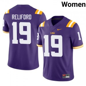 Gabriel Reliford #19 LSU Purple Women Stitch Jersey | Elite Thread High School Football Uniform O2G51575