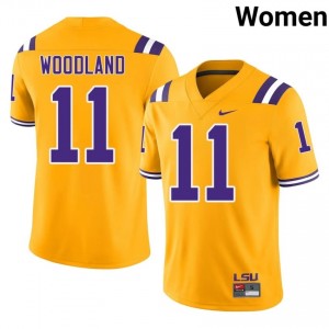PJ Woodland #11 LSU Tigers Gold Women Mesh Jersey | Popular SEC Football Merch aMUQKh88