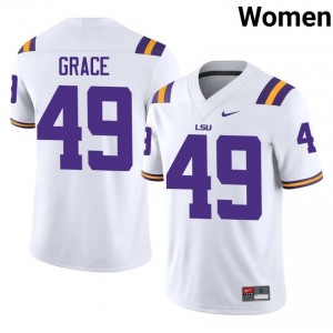 Theo Grace #49 LSU Tigers White Women Embroidery Jersey | 2064 College Football Apparel aqQ06219