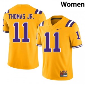 Brian Thomas Jr. #11 Fighting Tigers Gold Women Stitched Jersey | Standout NCAA Football Apparel KCN4Au13