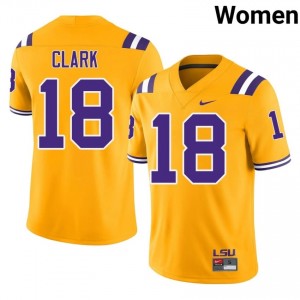 Damone Clark #18 Fighting Tigers Gold Women Stitched Jersey | Popular NCAA Football Edition dd2h6C22