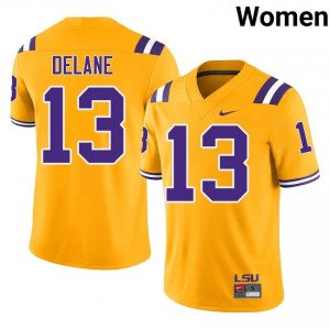 Faheem Delane #13 LSU Tigers Gold Women Mesh Jersey | Pro Cut SEC Football Merchandise 5mJo3630