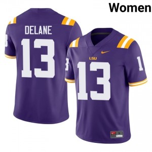 Faheem Delane #13 Fighting Tigers Purple Women Lightweight Jersey | Durable NCAA Football Edition 2b3rJ352