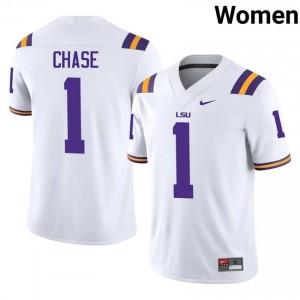 Ja'Marr Chase #1 Geaux Tigers White Women Sewn Jersey | Officially Licensed University Football Edition 4OO74V70