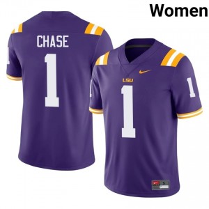 Ja'Marr Chase #1 LSU Tigers Purple Women Mesh Jersey | Pro-Grade SEC Football Apparel e4341729