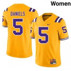 Jayden Daniels #5 LSU Tigers Gold Women Mesh Jersey | Latest SEC Football Apparel UysNfR99