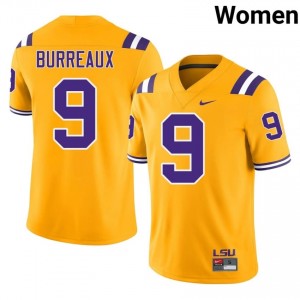Joe Burrow Burreaux #9 LSU Gold Women Stitch Jersey | Genuine High School Football Merchandise nH567590