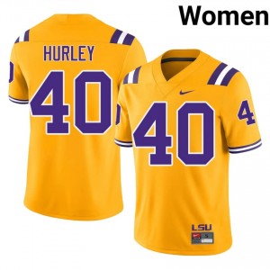John Hurley #40 LSU Tigers Gold Women Embroidery Jersey | Tailored College Football Apparel Gi7XmI14