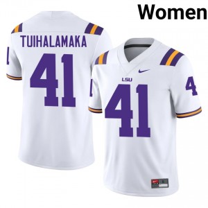Junior Tuihalamaka #41 LSU Tigers White Women Embroidery Jersey | Iconic College Football Wear st1fC812