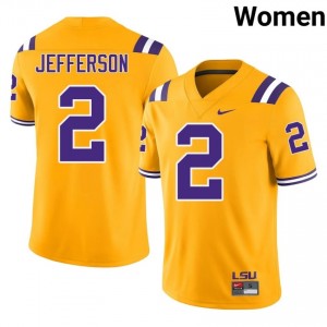 Justin Jefferson #2 LSU Tigers Gold Women Embroidery Jersey | Premium College Football Gear F21R7f92
