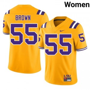 Lamar Brown #55 LSU Tigers Gold Women Embroidery Jersey | Replica College Football Wear 616v7Q46