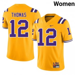 Malachi Thomas #12 LSU Tigers Gold Women Breathable Jersey | Latest College Football Gear 2GqLOF35
