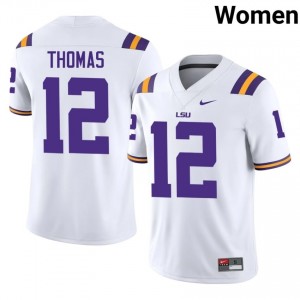 Malachi Thomas #12 Fighting Tigers White Women Lightweight Jersey | High-Quality NCAA Football Wear 020Gkl41