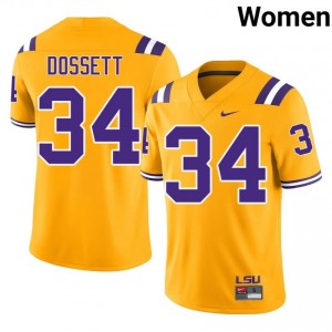 Mason Dossett #34 LSU Gold Women Stitch Jersey | High-Quality High School Football Apparel CrJ3hS25