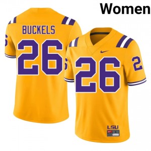 Nolon Buckels #26 Fighting Tigers Gold Women Stitched Jersey | Replica NCAA Football Merch 2V1Fv454