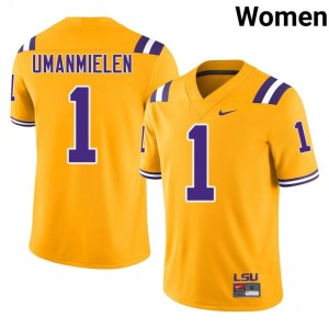 Princewill Umanmielen #1 LSU Tigers Gold Women Breathable Jersey | Highly Sought?After College Football Wear XoNy4x92