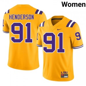 Trenton Henderson #91 Fighting Tigers Gold Women Stitched Jersey | Elite NCAA Football Edition Cbi8Ib22