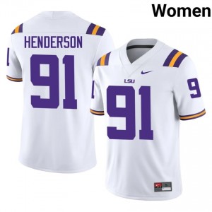 Trenton Henderson #91 LSU White Women Stitch Jersey | Licensed High School Football Apparel 225O3I18
