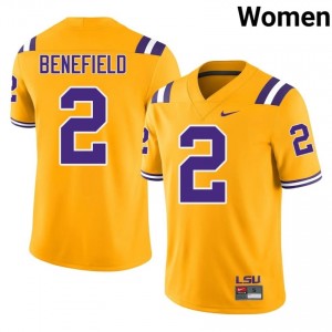 Ty Benefield #2 Geaux Tigers Gold Women Sewn Jersey | Fresh University Football Apparel JlAm4k30