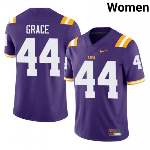 Zach Grace #44 LSU Tigers Purple Women Tackle Twill Jersey | Elite SEC Football Merch 4xC7m616