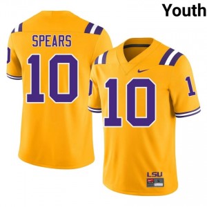 Dashawn Spears #10 Geaux Tigers Gold Youth Moisture Wicking Jersey | 2056 University Football Edition ML0dT855