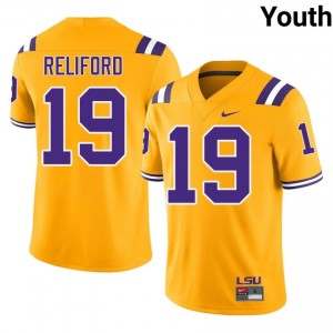 Gabriel Reliford #19 Geaux Tigers Gold Youth Sewn Jersey | Exclusive University Football Gear 5I7PqW70