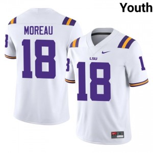 Foster Moreau #18 LSU Tigers White Youth Embroidery Jersey | Fresh College Football Apparel 50VP8533