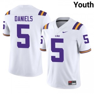 Jayden Daniels #5 Geaux Tigers White Youth Moisture Wicking Jersey | Premium University Football Merchandise xI28E369