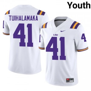 Junior Tuihalamaka #41 Geaux Tigers White Youth Sewn Jersey | Fresh University Football Edition 7RiSM084