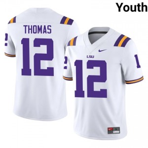 Malachi Thomas #12 LSU Tigers White Youth Tackle Twill Jersey | Premium SEC Football Edition aT716a76