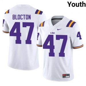Malik Blocton #47 LSU Tigers White Youth Embroidery Jersey | High-Quality College Football Gear 0566R268