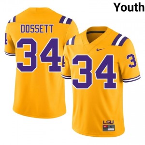 Mason Dossett #34 LSU Tigers Gold Youth Breathable Jersey | Premium College Football Wear 783j7t81