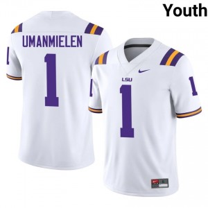 Princewill Umanmielen #1 LSU Tigers White Youth Tackle Twill Jersey | High-Quality SEC Football Apparel fC1O6a39