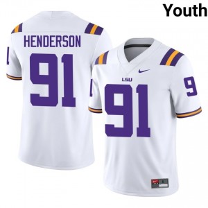 Trenton Henderson #91 LSU Tigers White Youth Breathable Jersey | Authenticity College Football Wear 03G06T49
